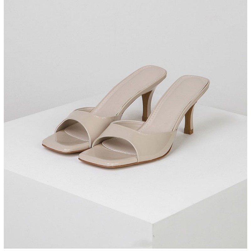 2024 Summer Slippers for Women Simple Mules Solid Color Women's Square Toe Stiletto Shoes Comfort Breathable Shallow High Heels