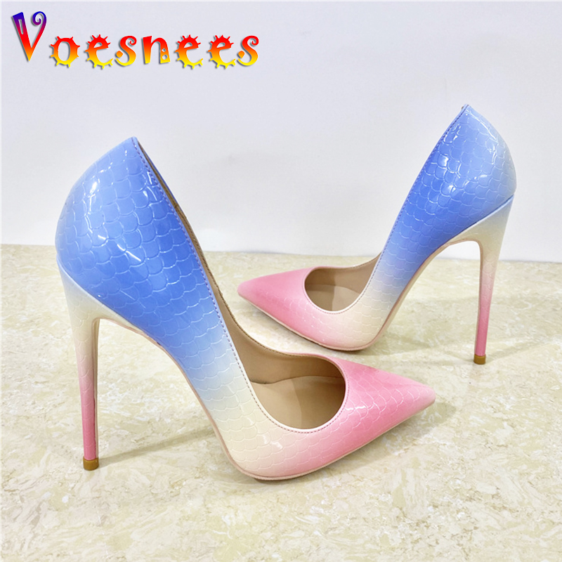 Colorful Stone Pattern Party High Heels 2023 New Gradient Color 10CM Women's Pumps Sexy Temperament Shallow Mouth Single Shoes