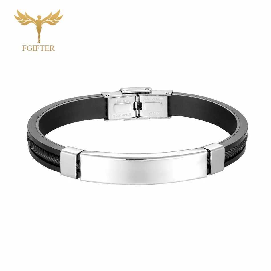 Charm Bracelets Stainless steel bracelets for men and women black silicone tape cuff bracelets jewelry 17cm 19cm 21cm cuff gifts Branzoletki Damskie J