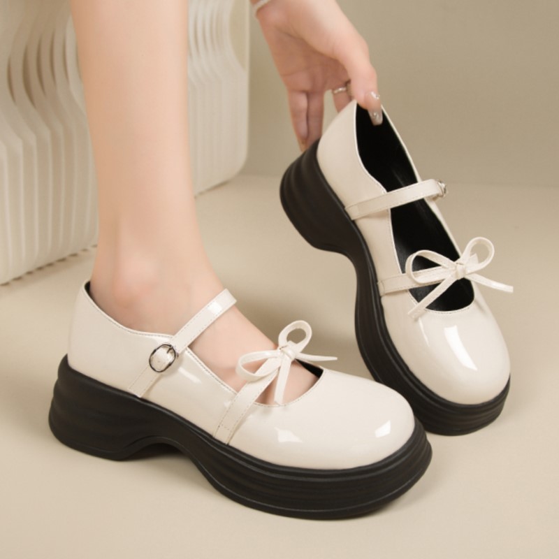 Lolita Shoes Women's Flat on Platform Patent Leather Shoes Round Toe Mary Janes Shoes Bow Designer Thick Sole Girls Shoes 1533N