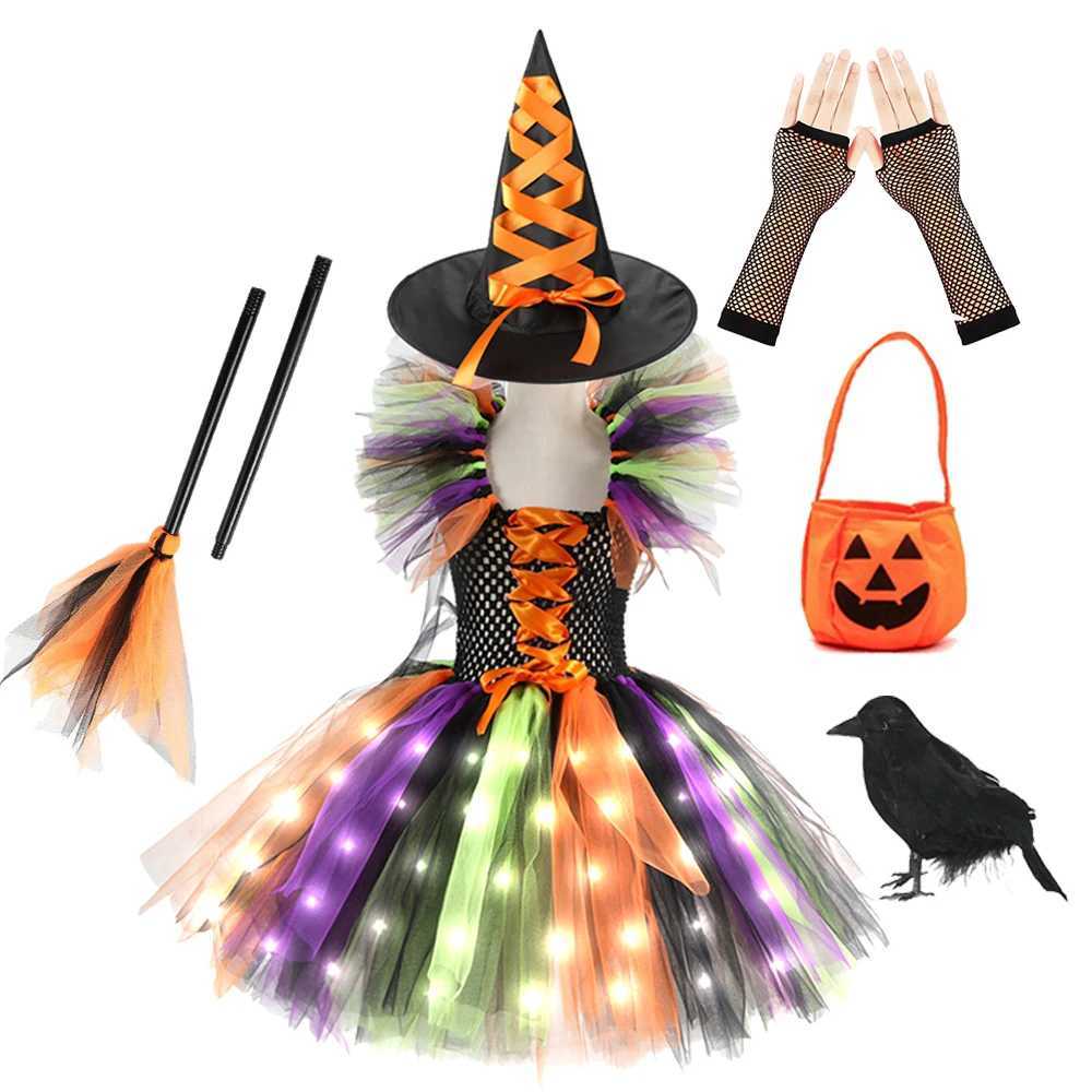 Halloween role-playing witch LED luminous costume baby girl carnival party dress childrens witch lighting dress set W240914