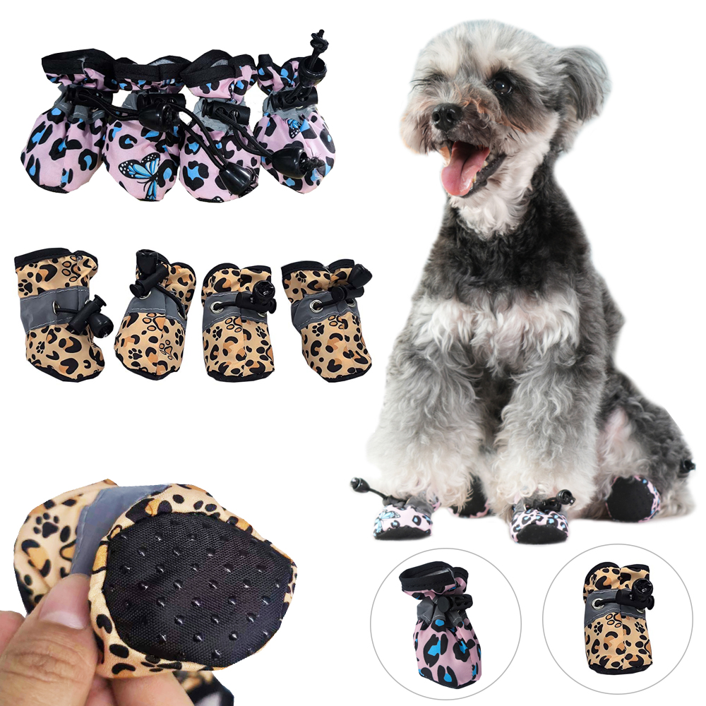 Dog Shoes For Small Dogs Leopard Print Soft Anti-Slip Puppy Boots Outdoor Walking Chihuahua Paw Protector Footwear Pet Supplies