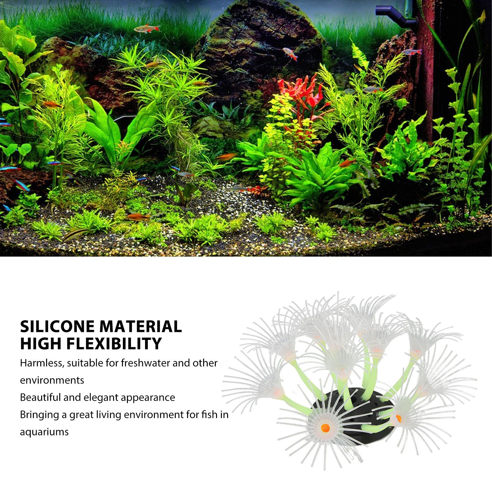 Aquarium Simulation Silicone Coral, Lifelike Decorative Ornament, Artificial Fish Tank, Water Plant for Freshwater