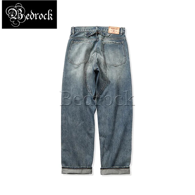 MBBCAR 14.5oz heavy wash selvedge denim baggy jeans men Out Button Fly Paris button loose straight pants motorcycle riding pants 240913