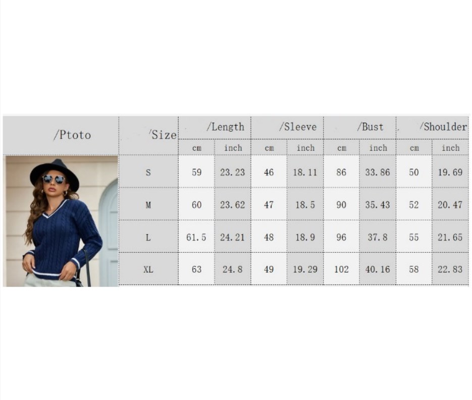 Women's Sweaters V-Neck Pullover Long Sleeve Sweater Fashion Fried Dough Twists Thread White Edge Cuff Knit Top