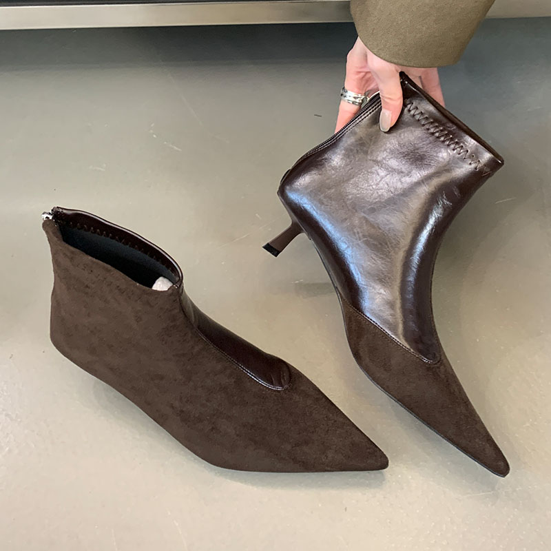 Fashion Pointed Toe Elastic Ladies Ankle Boots With Heels Zippers Footwear Modern Women Short Stretch Booties Shoes