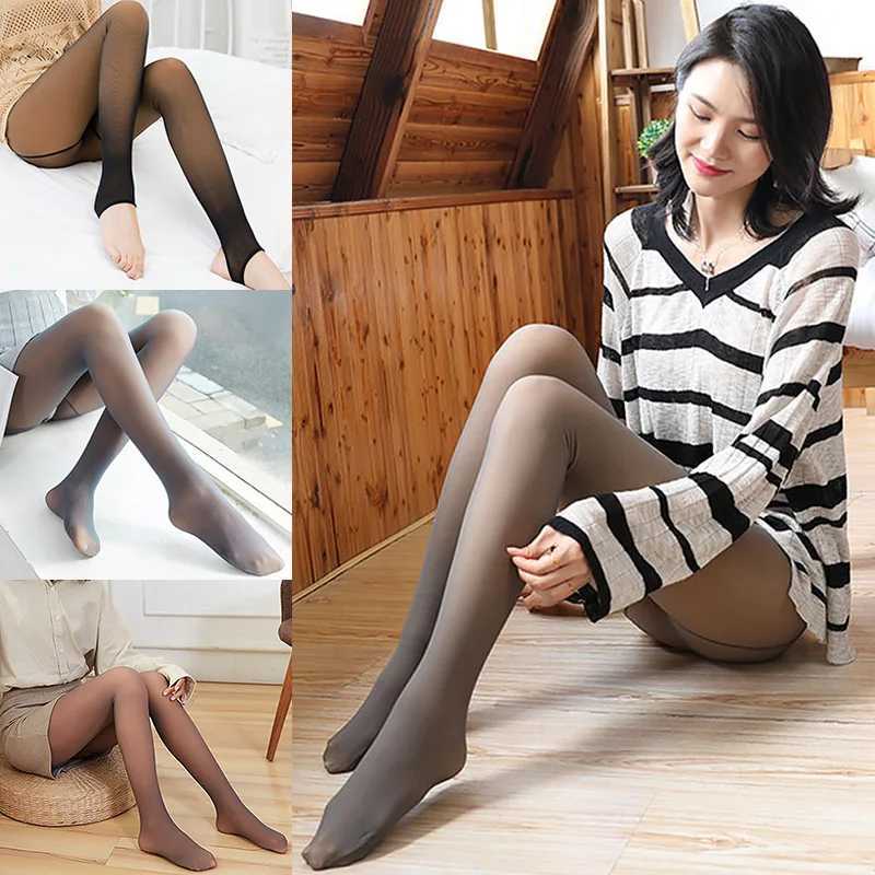 Autumn Winter Warm Leggings Womens Pantyhose High Waist Elastic Thermal Pants Skin Effect Plush Stockings Fleece Lined TightsX240914