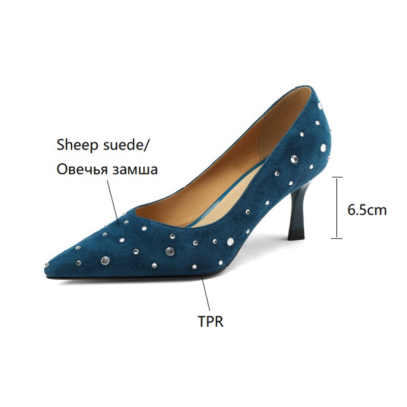 New Spring NEW Pointed Toe Thin Heel Pumps for Sheep Suede High Blue Women Stiletto Heels Bg-bg Shoes a724 s