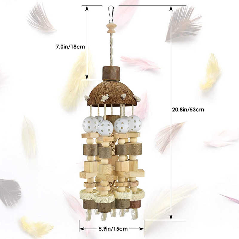 2025 new Toy, Large Natural Wooden Blocks Bird Chewing Parrot Cage Bite Toy Suits For aws Parrots-T02C