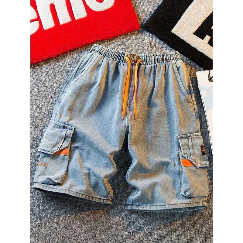 High Street Mens Summer Workwear Luxury Brand Jeans Baggy Loose Kpop Casual Denim Shorts Knee-Length Japanese Style Jeans MaleX240914