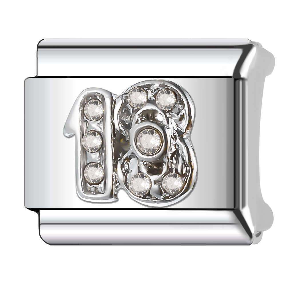 New Women's Gift number with shine stone Bead Italian Charms Links Bangle Beads Fit 9mm Stainless Steel Bracelet Making DIY For Women Fashion Jew