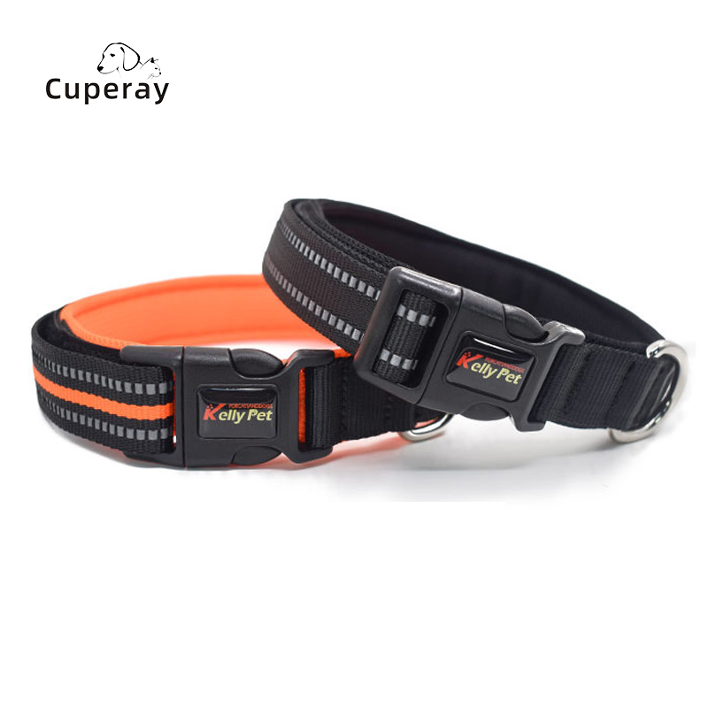 Nylon Webbing Dog Collar with Mesh Breathable Lining Breathable Reflective Pet Collar Adjustable for Large,Medium and Small Dogs