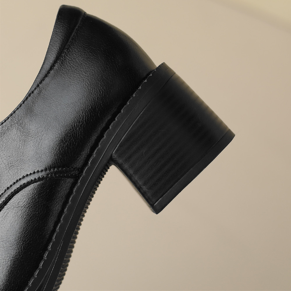 cow Women's leather 5.5cm thick high heel rounnd toe lace-up oxfords british style soft comfort casual female four season shoes 9433