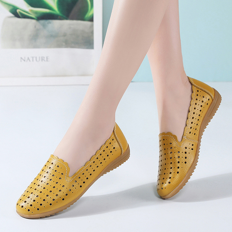 Summer Women Fashion Casual Shoes Leather Slip-on Flats Loafers Ladies Designer Sneakers Hollow Out Breathable Women's Moccasins
