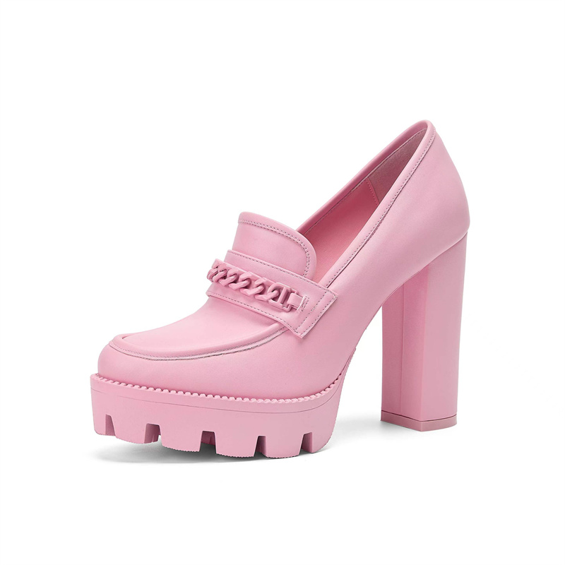 Colored Candy Chain Decoration Autumn Winter High Heels 2024 New Violet New Waterproof Platform Women Single Shoes Size 36-41 e749