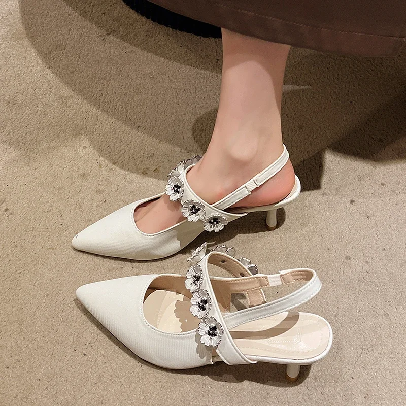 2024 New French Chunky Heel Mary Jane Spring and New Autumn Women Pointed Small Leather Sier Single Shoes f378
