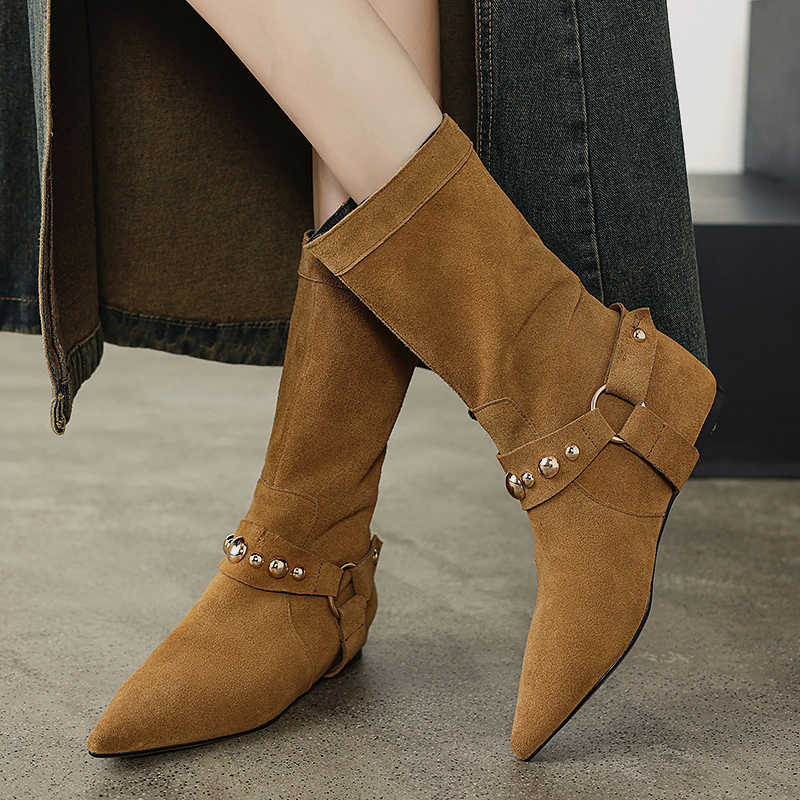 2024 New Autumn Winter Fashion Pointed Toe for Short Boots Women Shoes Chunky Heel Western 3bec