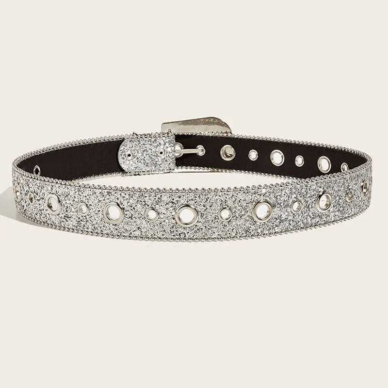 Gothic Black Silver Metal Buckle Rhinestone Belt Body Four Seasons Y2K Style Womens Jeans BeltX240914