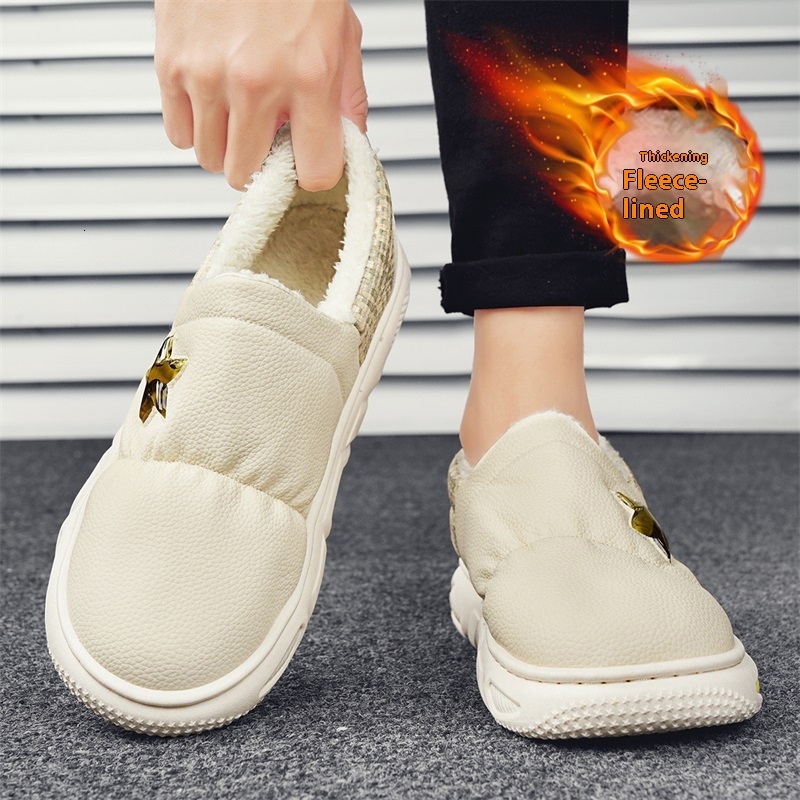 Leather face small fragrant style star shoes autumn and winter velvet men's cotton shoes, with a sense of design for West Lake Longjing snow boot