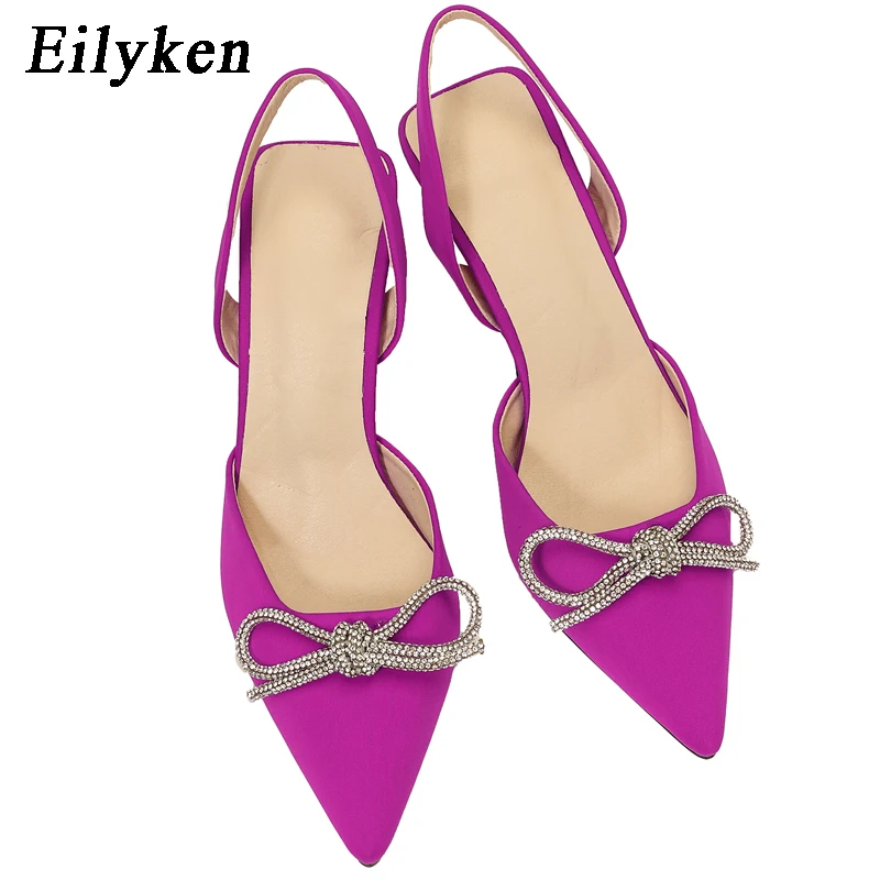 Eilyken Style Crystal Butterfly-knot Women Pumps Fashion Pointed Toe High Heel Party Prom Sandals Mule Shoes 4fa6
