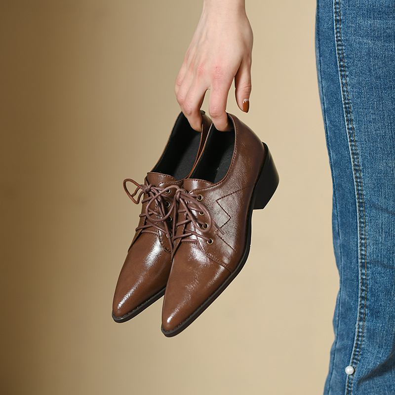 2025 new Low Lace-up Heels Pumps Woman Black Brown Heeled Casual British Oxford Shoes For Women Loafers New 2023 Spring Autumn e5c6