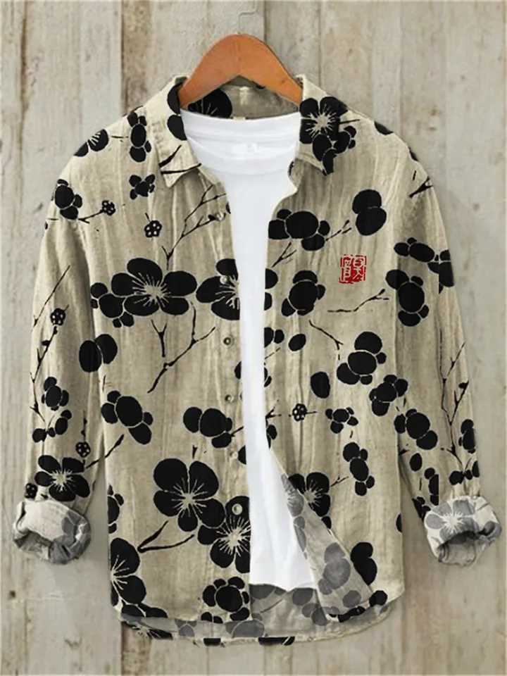 Sakura Japanese Vintage Art Linen Blended Shirt Casual Polo Collar Cardigan Button Shirt Plus Size Spring Summer New Z240914