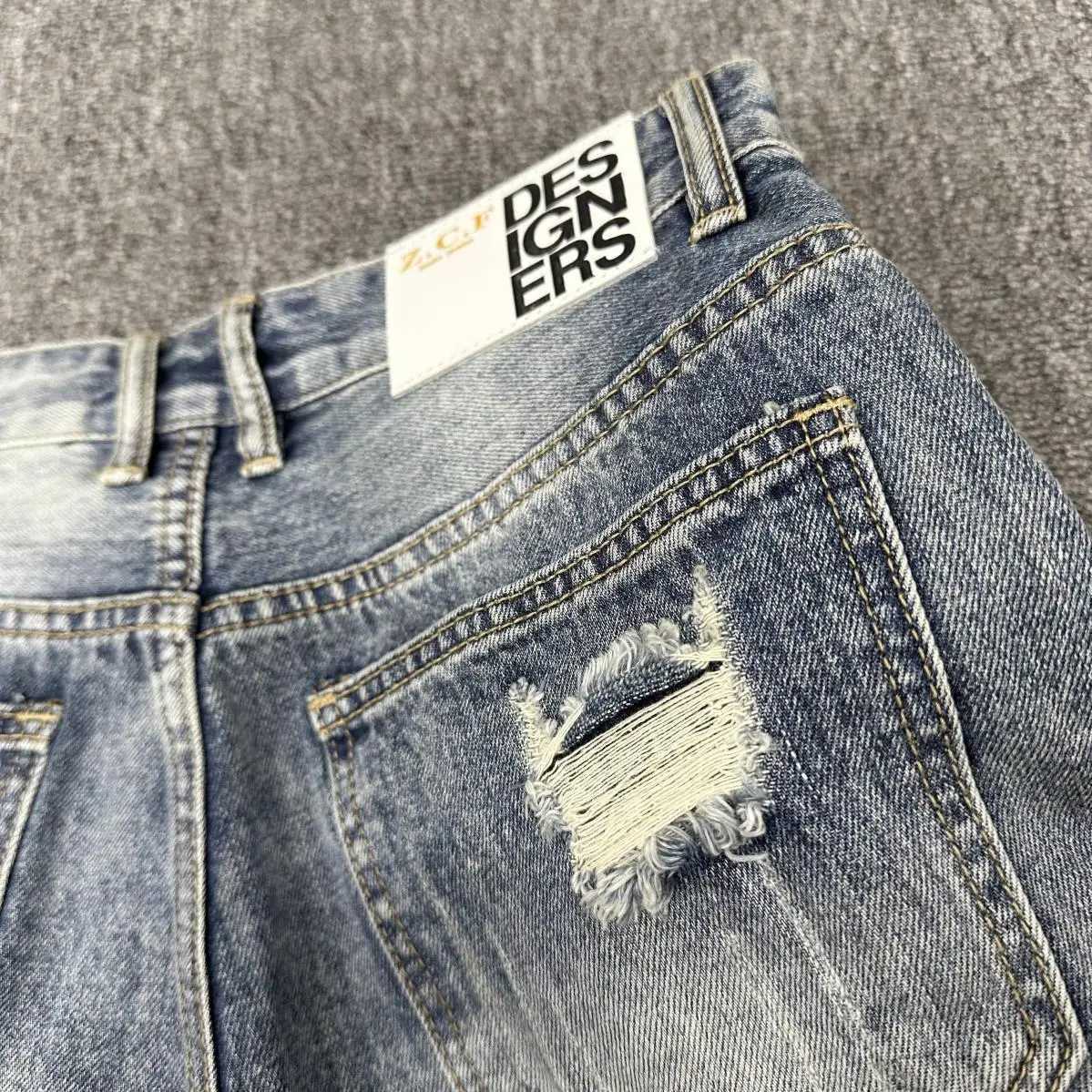 Summer Korean Luxury Clothing Cowboy Casual Denim Knee Length Punk Washed Hiphop Streetwear Distressed Hole Jeans Shorts for MenX240914