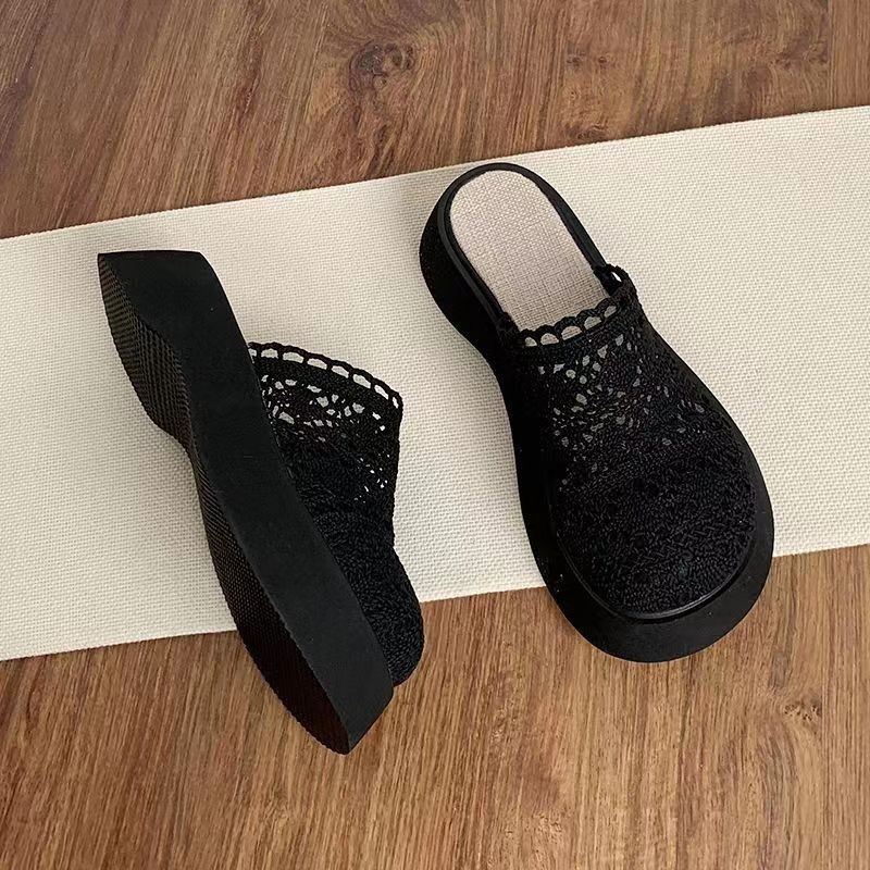 Women's Summer Wear 2024 New Lace Hollowed-out Mesh Shoes with Skirt Cotton Linen Sandals Шлепанцы Женские Летние На Платформе