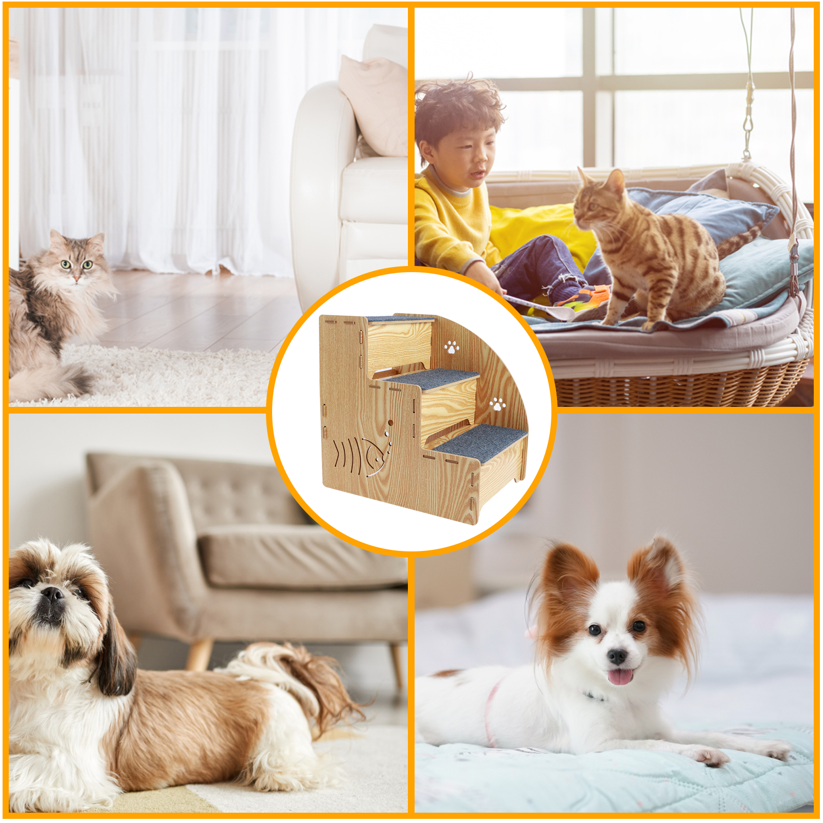 Pet Stairs for Small Dogs Puppy Stairs with 3 Tiers Pet Steps Non SlipCovered with Carpeted Fabric Sleek Removable for Sofa Bed