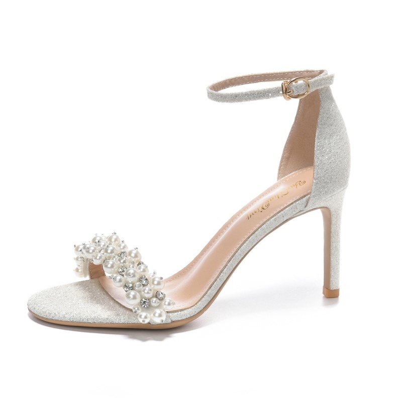Summer New 2025 New French Sandals Thin Heel Round Head Open Toe Fashion Korean Version Pearl White High Heels 0904 s
