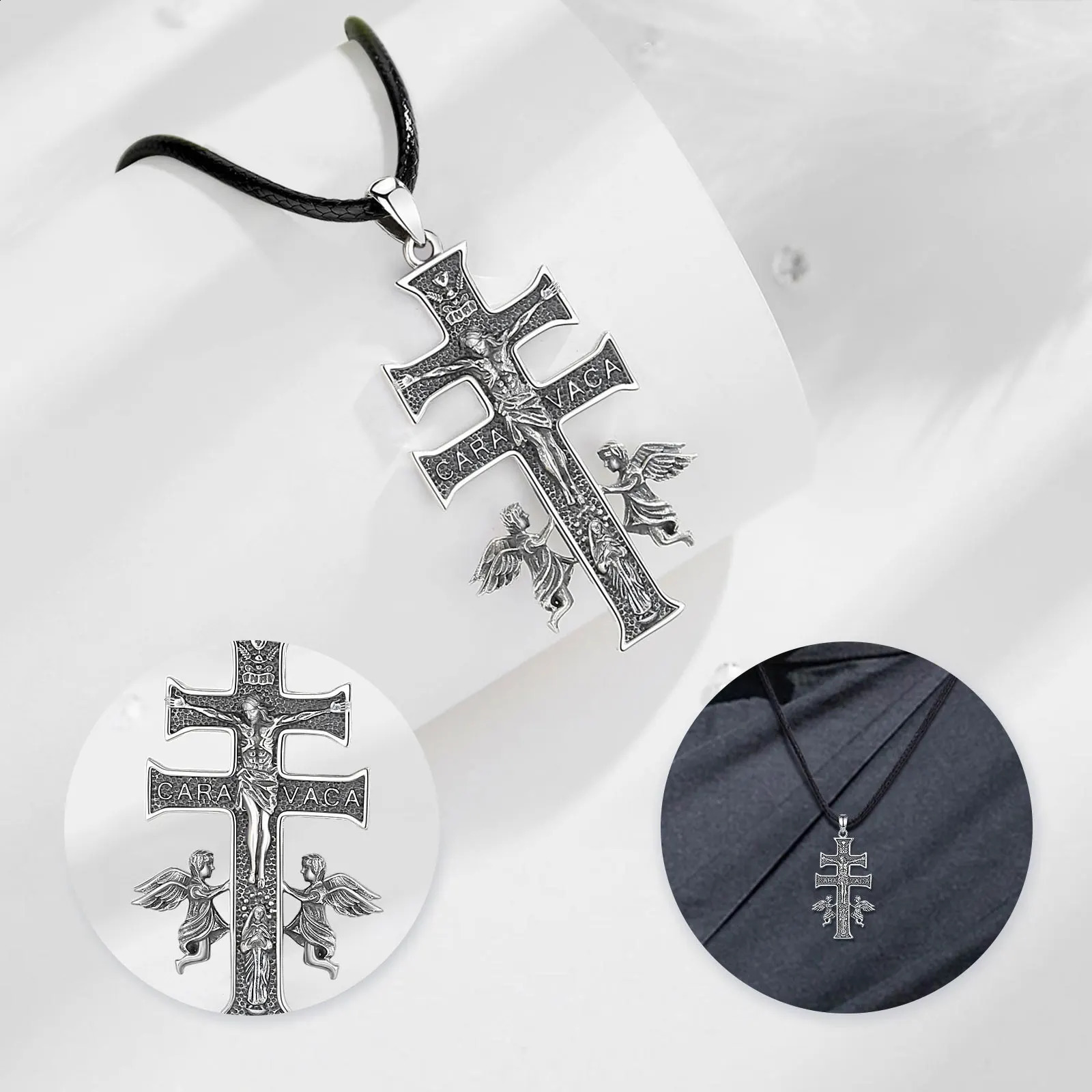 Eudora 925 sterling silver Karawaka cross necklace Jesus angel retro amulet pendant mens religious personality jewelry gift 240912