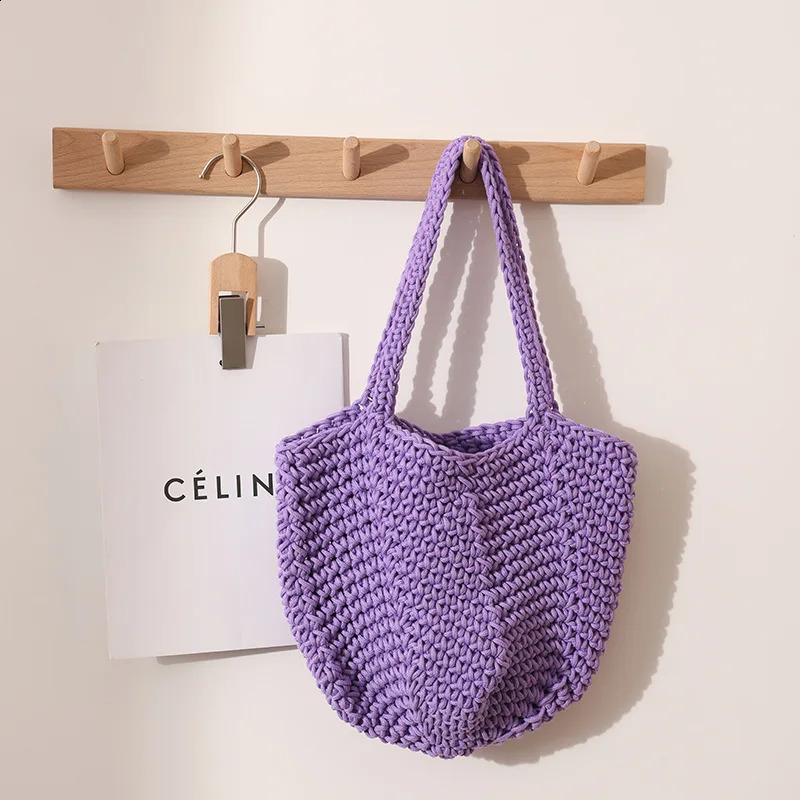 Holiday beach bag Korean retro Ins shoulder cotton woven crochet handbag 240913