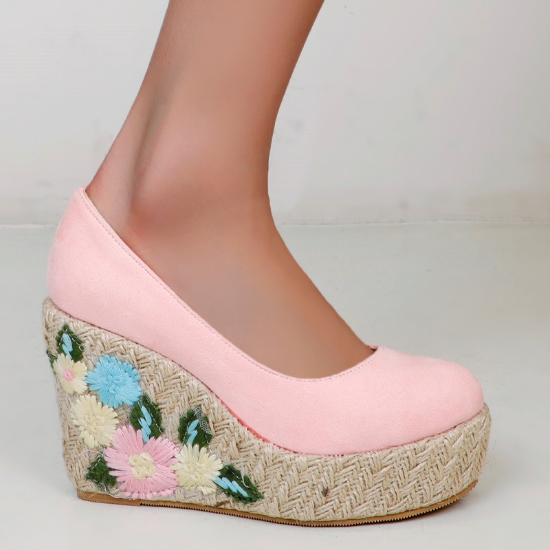 High Wedges For Women Pumps Platform Embroidery Round New Toe Women's Heels Knitted Party Wedding Shoes Large Size 45 3c0e 's
