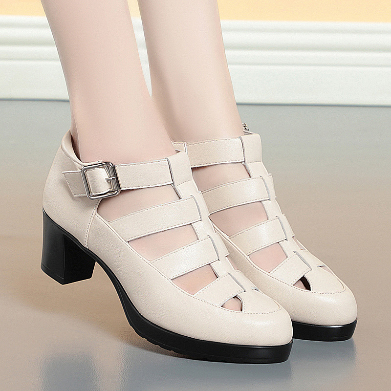 5.5cm 7cm Comfortable Close Head Women's Gladiator Sandals Platform Shoes Summer 2024 Med Block Heels Sandals for Office Mom