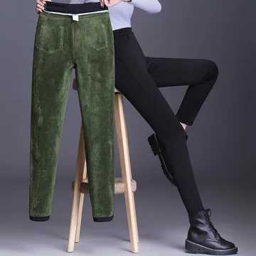 Women Outwear Bottoming Pants Pocket Autumn Winter Plus Size 5XL Pencil Pant With Velvet Female Warm Thick Wool Long TrouserX240914
