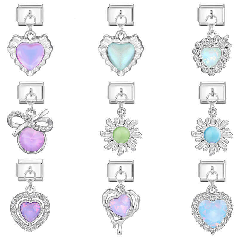 New Women's Gift Heart Butterfly Shiny CZ Pendant Italian Charms Links Bangle Beads Fit 9mm Stainless Steel Bracelet Making DIY For Women Fashion