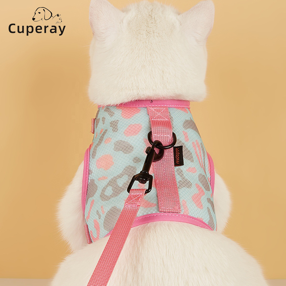 Dog Harness and Leash Adjustable Printed Pet Harness Mesh Breathable with 120cm Long Leash for Cat & Puppy Outdoor Dog Walking