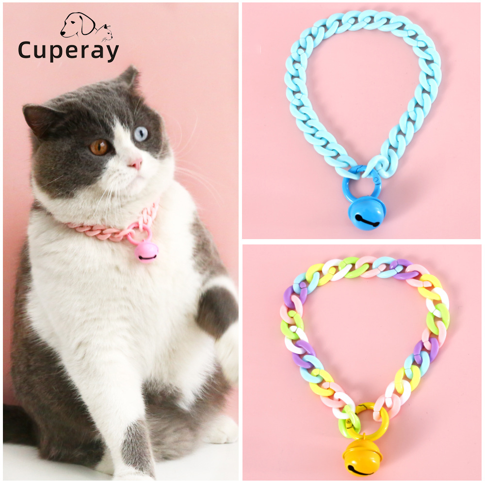 Pet Cat Collar with Bell Macaron Candy Color Resin Chain Ball Necklace Necklace Birthday Princess Accessories for Cat Dog Rabbit