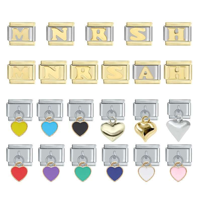 New Women's Gift Pink blue red heart Pendant Italian Charms Links Bangle Beads Fit 9mm Stainless Steel Bracelet Making DIY For Women Fashion Jewe