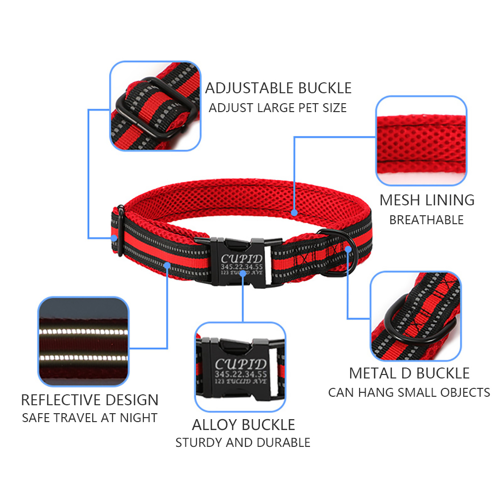Personalized Reflective Dog Collar,Free Custom Engraved ID Tag Anti-Lost Dog Collar Polyester Mesh Comfortable Soft Pet Supplies