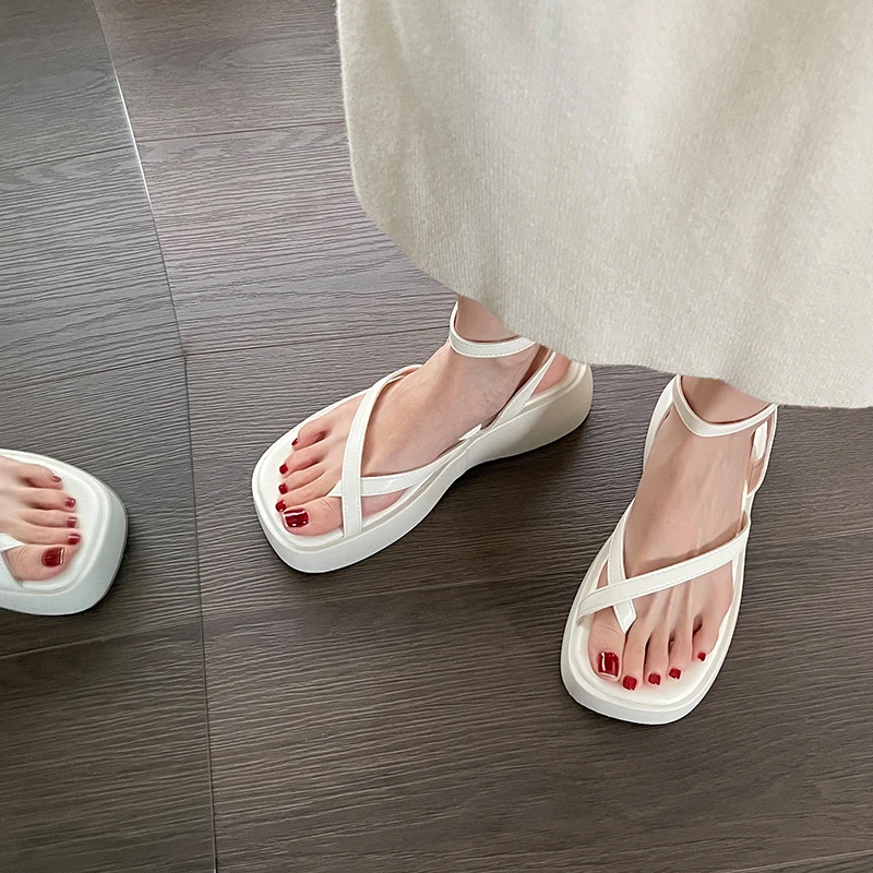 Blue Denim Platform Women Summer 2024 Clip Toe Wedge Heeled Sandals Woman Ankle New Straps Thick Bottom Wedges Shoes Female 0e29