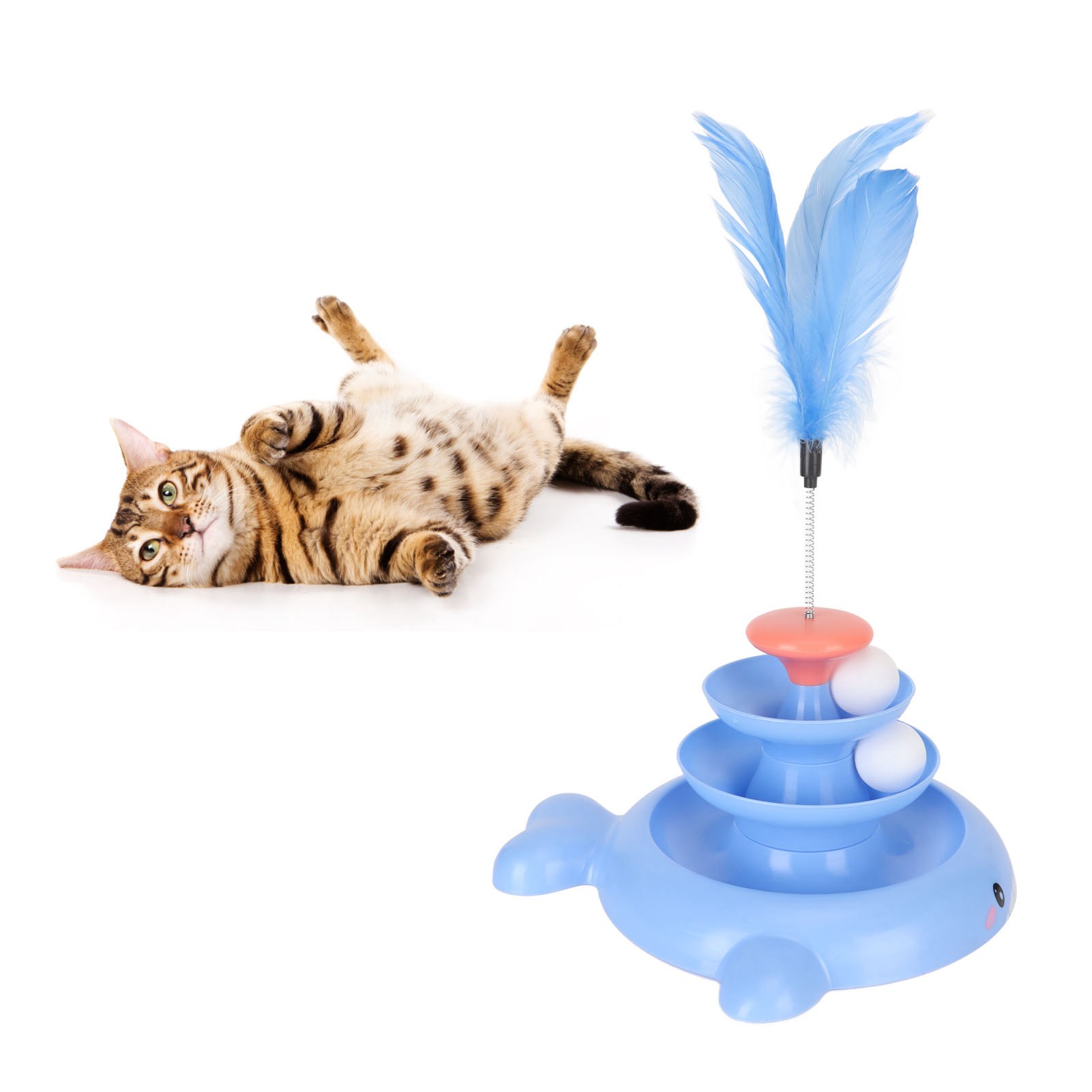 3 Levels Cats Toy Tower Tracks Cat Toys Interactive Cat Intelligence Training Amusement Plate Tower For Cat With Teasing Feather