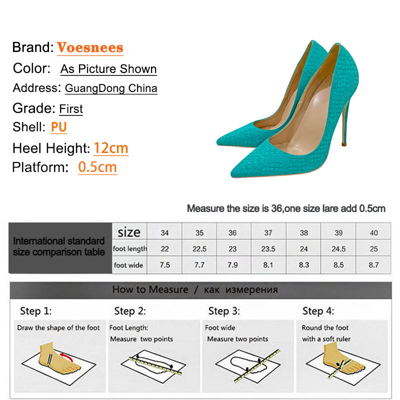 Voesnees Women New Snake Skin Pattern High Heels 12CM Pointed Toe Fashion Model Pumps Plus Size Blue Shallow Cut Single Shoes