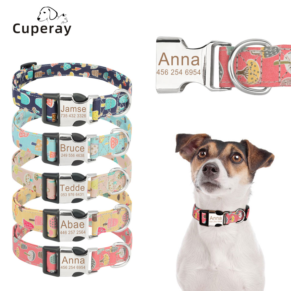 Personalized Dog Collar for Medium Large Small Dogs with Name & Phone Number Engraved Metal Buckle - Fancy Tie Leash Available