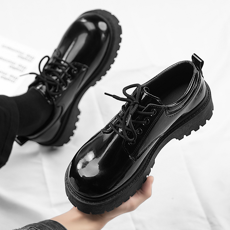 STRONGSHEN Men Patent Leather Shoes Round Toe Casual Platform Business Shoes Fashion Wedding Banquet Party Formal Dress Shoes