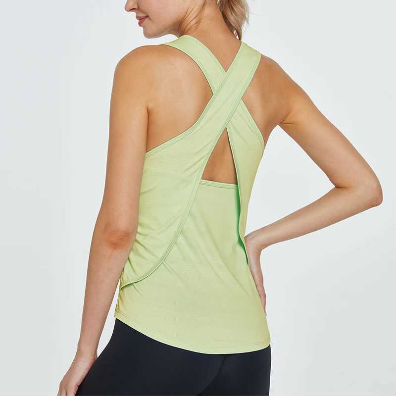 1PC Women Yoga Gym ShirtQuick Dry Cross Back Sports Shirts Jogging Fitness TopSleeveless Gym Workout Sports Top Yoga Vest M240914
