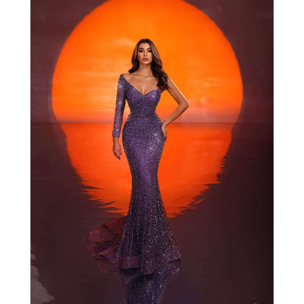 Sparkg Evening Dresses Mermaid Strapless One-Shoulder Sequined Gorgeous Prom Gown Party Dress Vestido De Noite Custom Made