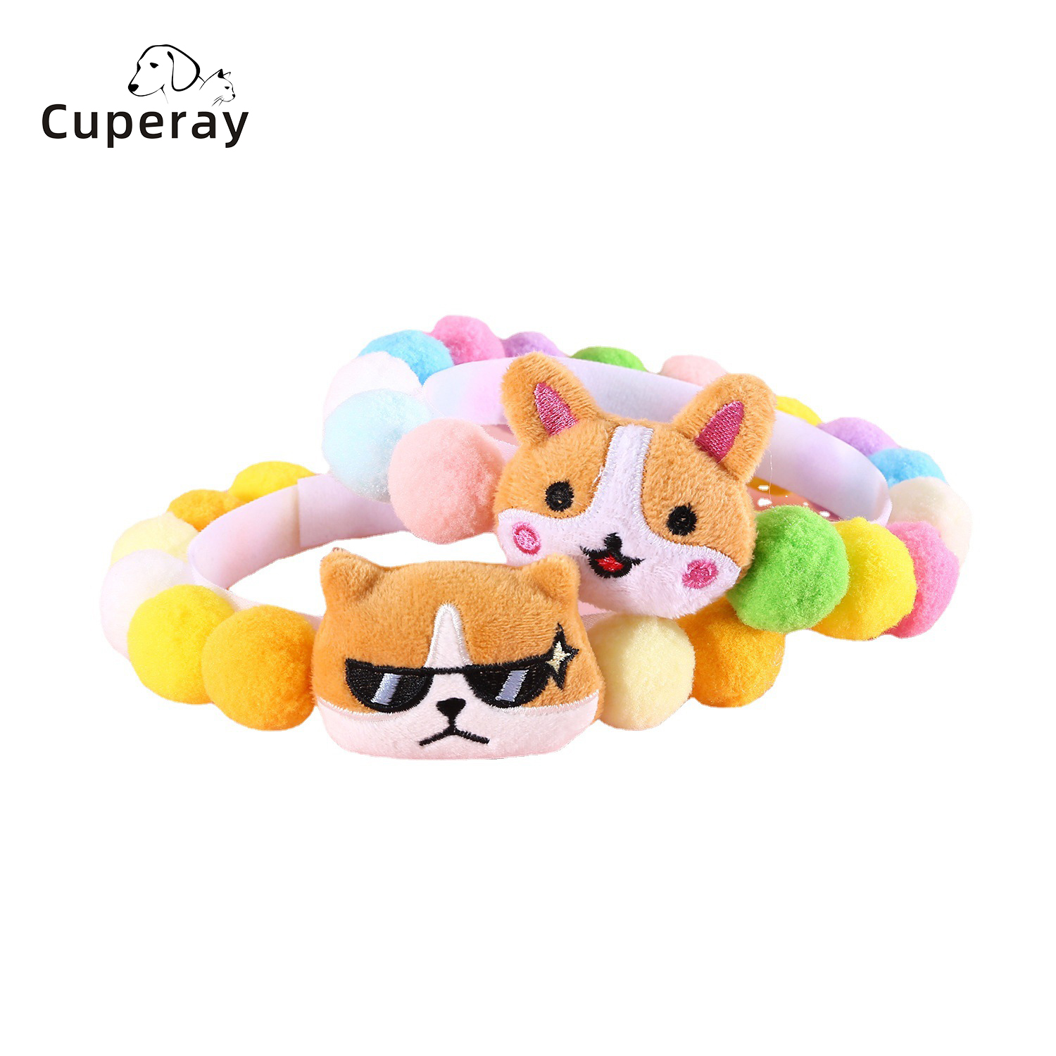 Plush Pet Collar Cat Shiba Inu Corgi Fado Cartoon Teddy Colorful Candy Ball Cat Collar Adjustable Neck Necklace Pets Decoration