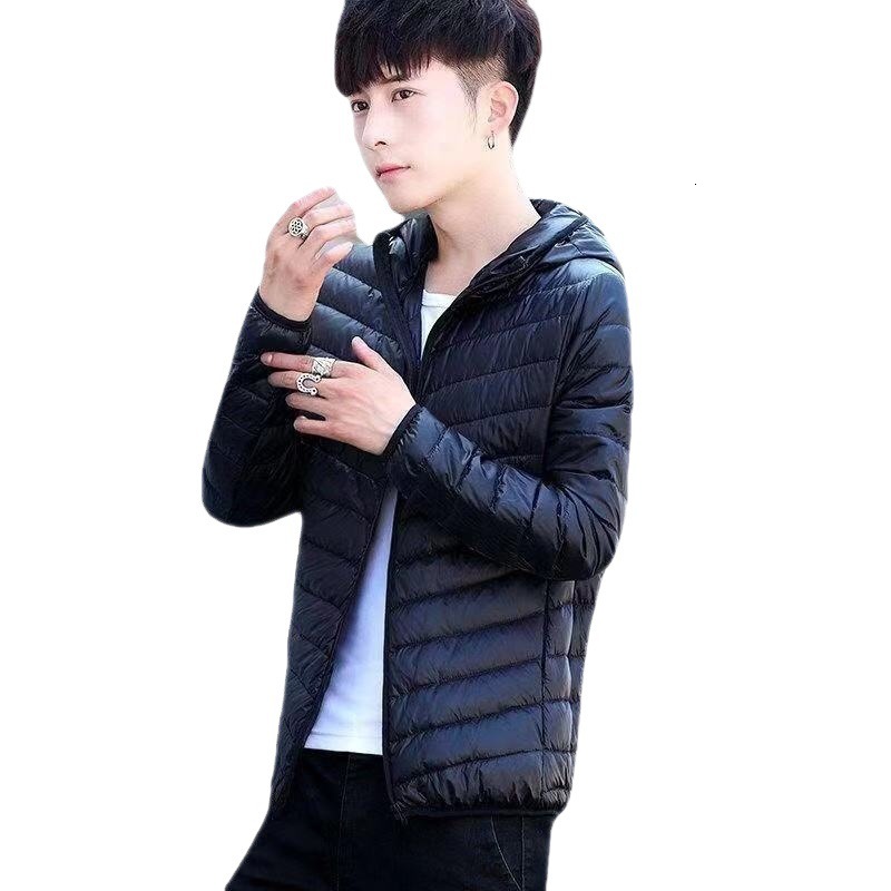 Cotton jacket men's foreign trade men's lightweight feather Rong cotton jacket winter slim fit hooded stand collar solid color warm vest jac