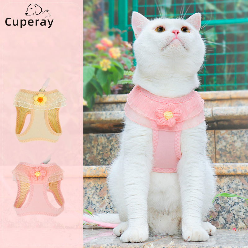 Dog Harness and Leash Set Mesh Pet Harness with 120cm Leash and Flower Lace Decoration Suitable for Cats and Puppies Accessories